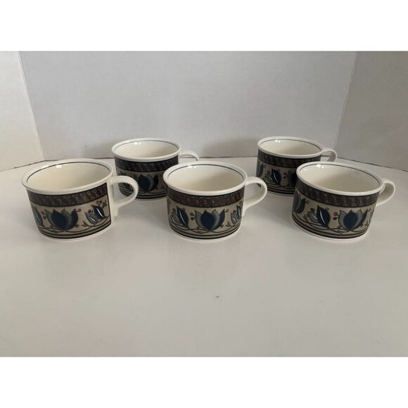 MIKASA Intaglio Arabella Tulip Design 8 oz. Flat Coffee Tea Mugs Set of 5 - Picture 1 of 7
